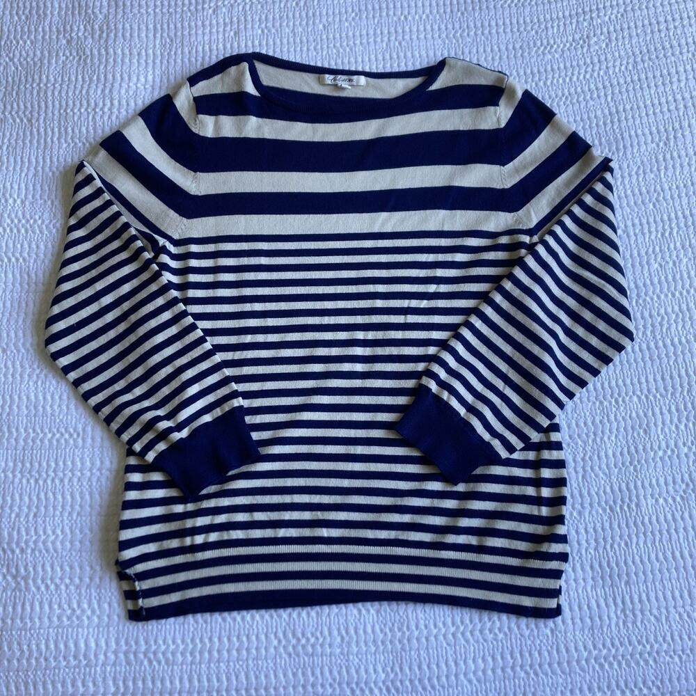 Cali and York Sweater Navy and Cream Striped Women M Sailor Nautical Classic‎